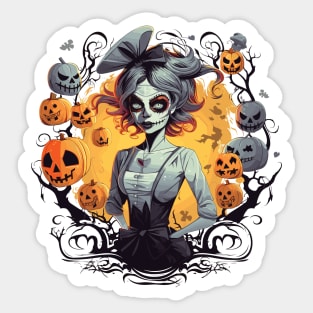 Halloween Skull Girl Design Sticker